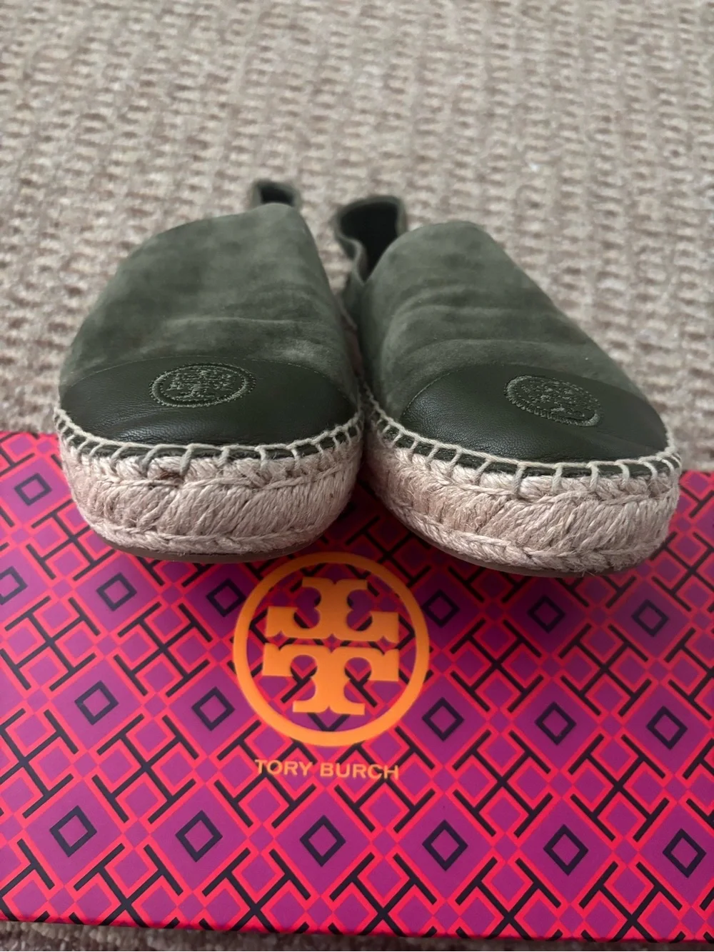 Tory Burch Olive Green Suede Espadrilles